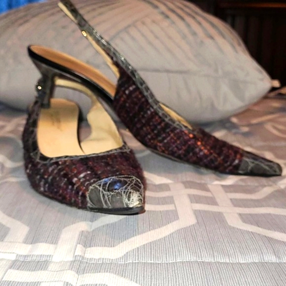 Dolce and Gabbana tweed and crocodile slingbacks